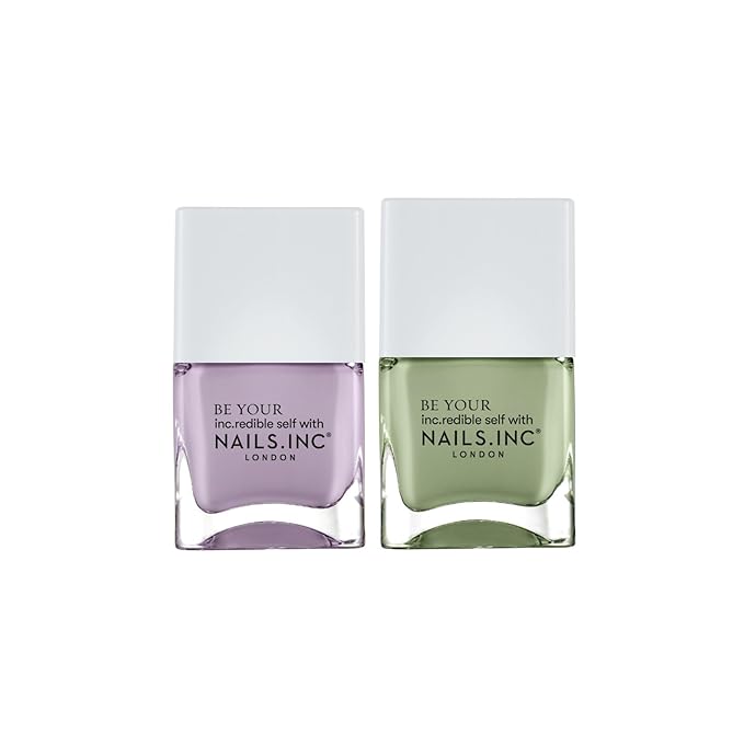 Nails Inc Matcha Mood Nail Polish Duo Gift Set, Caffeine & Green Tea Infused, Fast Drying, Long Lasting, High Shine, Chip Resistant, Air Dry Manicure, Cruelty Free, Matcha Green & Lilac, 2 Piece Set