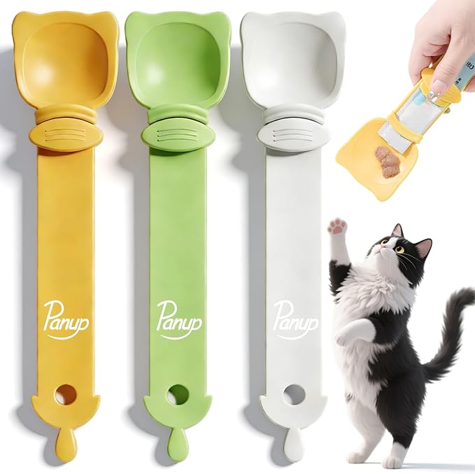 Panup Cat Strip Feeder - 3 Colors Cat Stripe Squeeze Spoon, Treat Feeding Wet Spoons, Cat Food Treat Spoon Dispenser for Pet, White, Green, Yellow