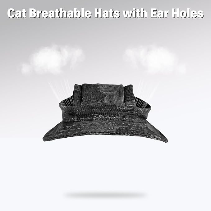 DENTRUN Cat Bucket Hat with Ear Hole, Cotton Birthday Bonnet for Small Pets | Breathable cotton, Adjustable Secures fit, For birthday Party, For small cats, daily cute photos