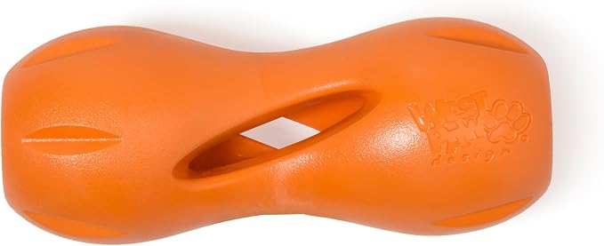 WEST PAW Qwizl Durable Zogoflex Dog Puzzle Toy for Mental Stimulation, and Enrichment - Treat Dispensing for Bully Sticks and Dental Sticks - Dishwasher Safe - Made in USA - Large - Tangerine