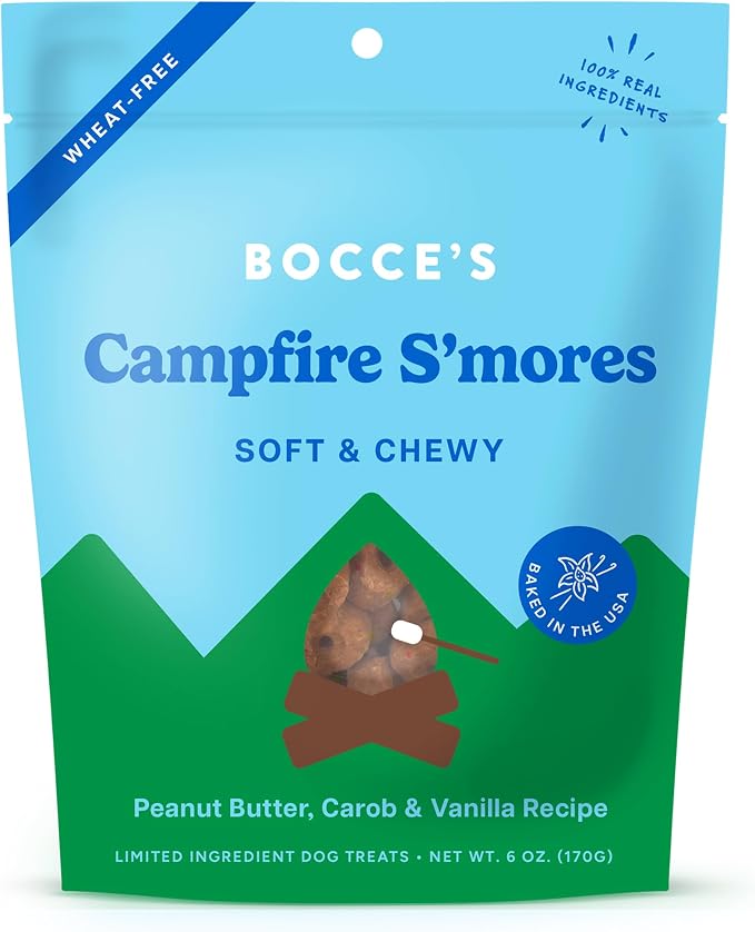 Bocce's Bakery Campfire S'Mores Soft Chewy Dog Treats (PB, Carob & Vanilla) | Oven Baked, Wheat-Free Everyday Dog Treat Cookies - Made with Real, Limited Ingredients and Baked in The USA (6 oz)