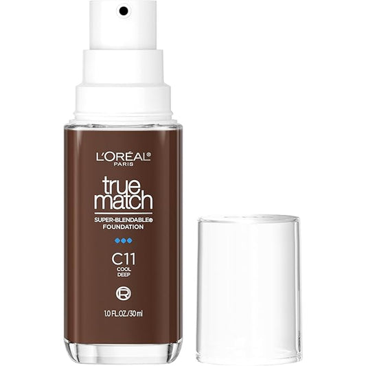 L'Oreal Paris True Match Super-Blendable Foundation, Medium Coverage Liquid Foundation Makeup, C11, Deep, 1 Fl Oz