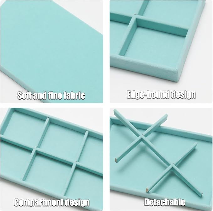 Velvet Jewelry Trays for Drawers, Blue 6 Grids | Stackable Jewelry Drawer Organizer, Earring Necklace Bracelet Holder Organizer Display Tray with Removable Dividers