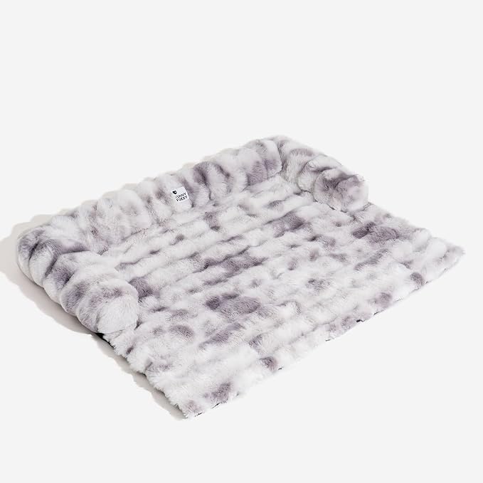 Dog Couch Bed, Calming Luxurious Large Pet Sofa Bed Cover | Comfort Dog Sofa Mat for Extra Large Dogs, Faux Rabbit Fur, Raised Protective Bolster, Non-slip, 47"×33.5"×6", Tie-dye Grey