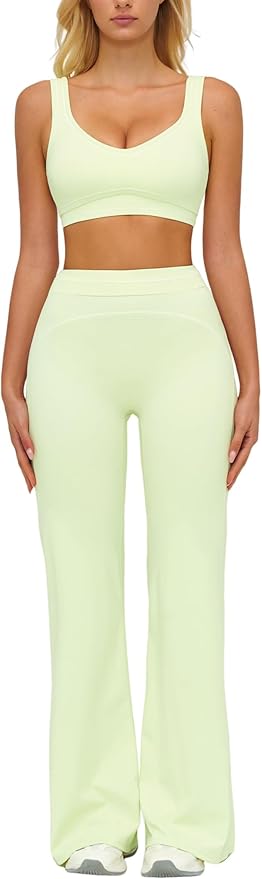 Women 2 Piece Workout U Back Color Block Sports Bra High Waist Tummy Control Active Leggings Yoga Pilates Outfits