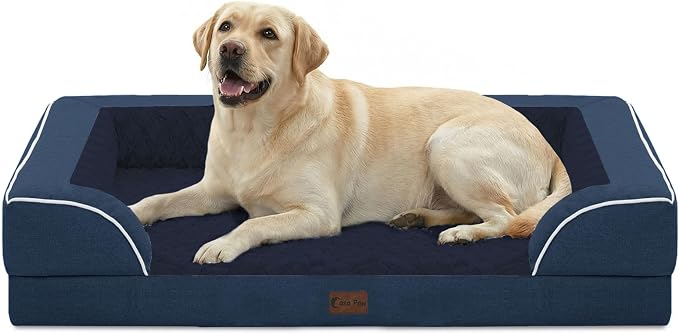 Orthopedic Dog Bed for Extra Large Dogs, Navy Blue, 45x35in | Orthopedic Foam Relieves Joint Pressure, Bolsters Supports Head And Neck, Washable Cover, Non-Slip Bottom