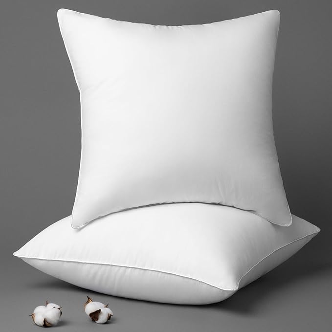 Phantoscope Throw Pillow Insert with 100% Cotton Cover, 24x24 Inch, 2 Pack | Soft Supportive Throw Pillows for Couch Bed, Hypoallergenic Breathable Pillows Inerts, Square Decorative Cushion Sham Stuffer
