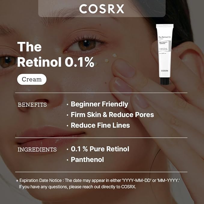 COSRX Morning Skincare Routine- Retinol 0.1% Cream + SPF 50 Vitamin E Suncscreen- Firm and Reduce Signs of Aging, Protect Skin from UVA & UVB Rays, No White Cast, Korean Skin Care
