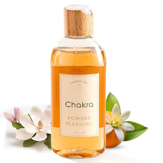 Chakra Body Wash for Women & Men - Moisturizing Shower Gel for Deep Cleansing and Silky Skin - Gentle Daily Body Care with Long-Lasting Freshness, 8.45 fl oz, Powder Pleasure