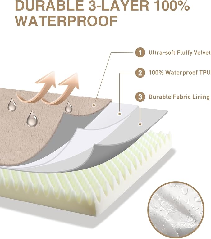 KSIIA Orthopedic Dog Bed for Extra Large Dogs with Waterproof, Khaki, 47x29 | Deluxe Soft Plush Dog Crate Bed, Washable Pet Mat with Removable Cover & Egg Crate Foam for Extra Large Dogs Sleeping