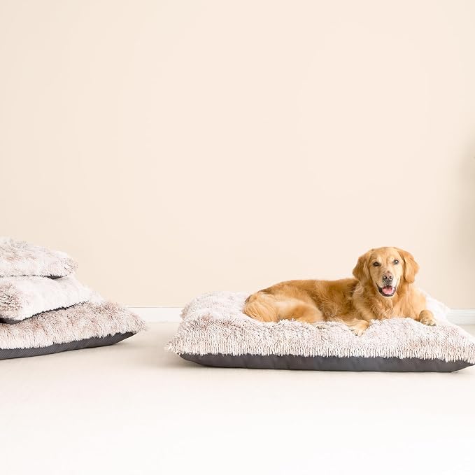 EHEYCIGA Fluffy Dog Crate Bed, Plush XX Large Dog Pillow, Brown | Xlarge Calming Anti Anxiety Plush Faux Fur Mat for Large size dogs, Washable Soft Warm Dog Pad with Non-Slip Bottom