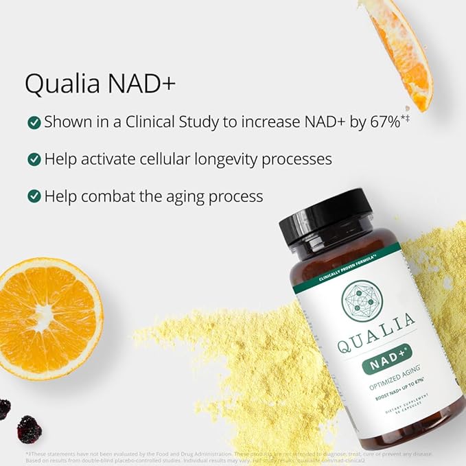 Qualia NAD Supplement — Clinically Proven to Boost NAD+ up to 67%. Optimized Aging, Energy, Focus. Elite NAD+ Booster Ingredients Nicotinamide Riboside (NIAGEN), Niacin, Niacinamide (1 Month Supply)