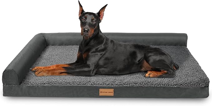 Patas Lague Orthopedic Large Dog Bed Washable Pet Sofa Bed 56X40 Dark Grey | 2-Sided Bolster Egg-Crate Foam Dog Couch Large Sized Dogs, Waterproof Removable Washable Cover, Nonskid Bottom Pet Crate Mat