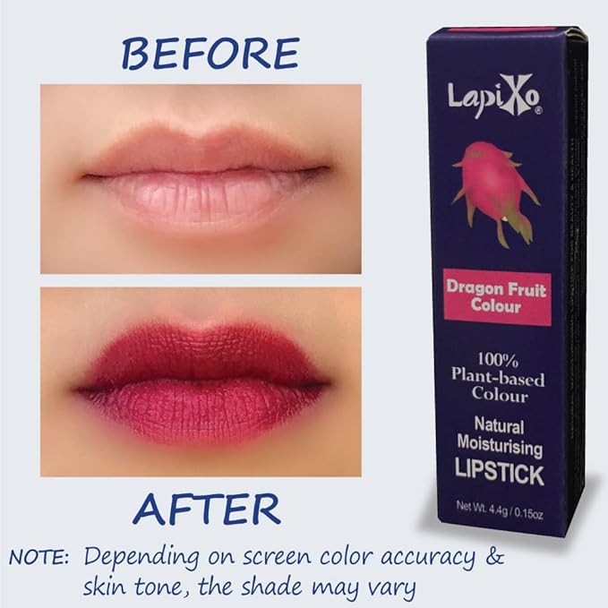 LAPIXO 100% Plant-based Color Lipstick, Unique Formula, Natural + Moisturizing | Non-Toxic, Antioxidant-rich, All Food Ingredients, Natural Matte Vibrant Color, 4.4g/0.15oz (Dragon Fruit color)