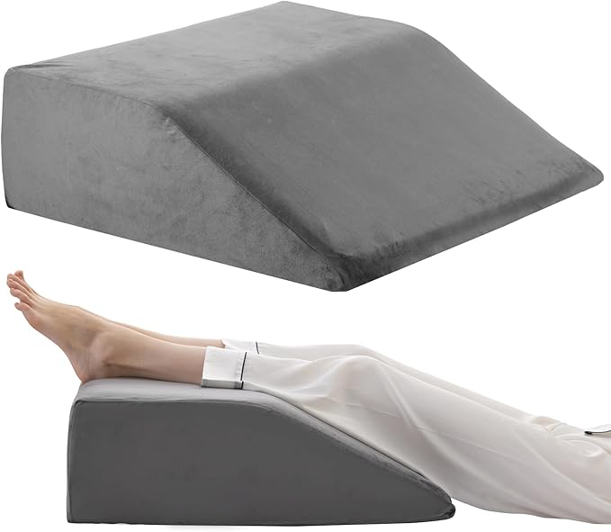 Bedluxe Leg Elevation Pillows, Leg Pillows for Sleeping, Cooling Gel Memory Foam Top, Wedge Pillow for Legs, Leg Wedges for Circulation, Swelling, After Surgery - Removable Cover (10 Inch, Dark Grey)
