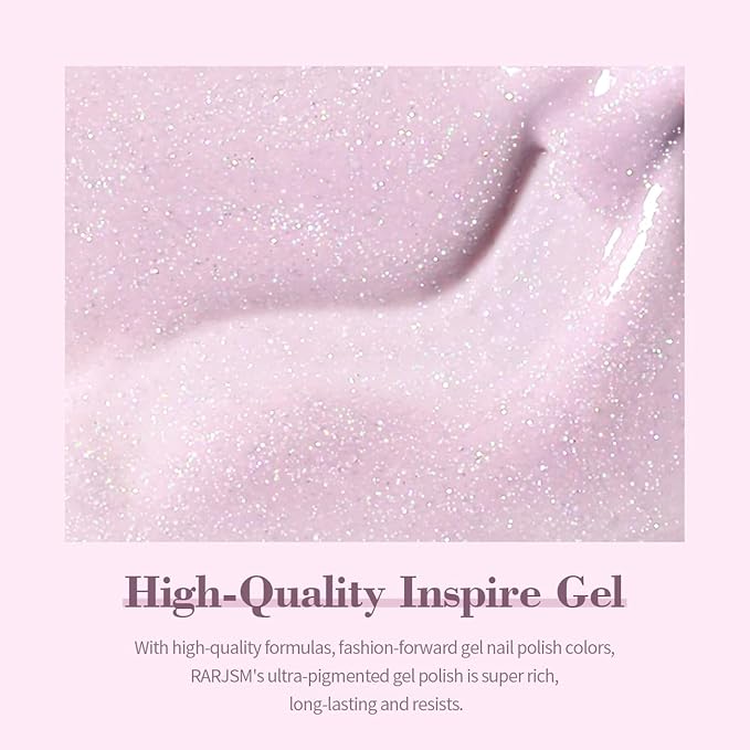 RARJSM Light Purple Glitter Gel Nail Polish Jelly Shimmery Sheer Lavender Nude Gel Polish Chunky Iridescent Sparkly Translucent Natural Color 15ml Soak off for French Manicure Nail Art Home Salon