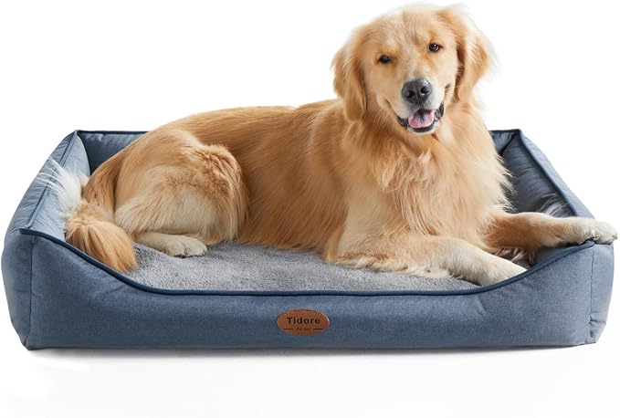 Tidore Orthopedic Dog Beds for Medium Dogs, Durable Egg Crate Foam Sofa Dog Bed wit Washable Removable Cover,Waterproof Lining,Pet Bed for Large Dogs (Denim Blue, 39.4" L x 31.5" W x 7.4" Th)