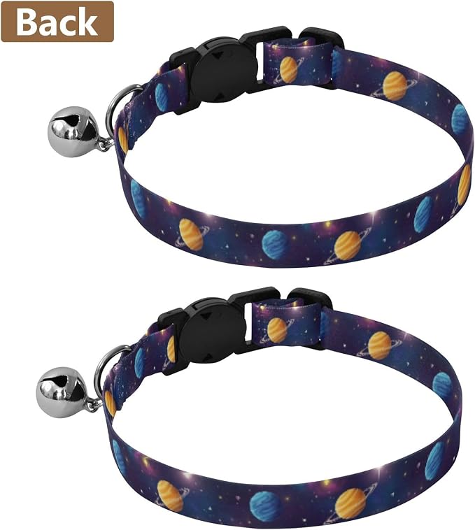 Colorful Planets Kitten Collar with Bell 2 Pack Cats Collar Adjustable 10.6 to 17.1 Inches