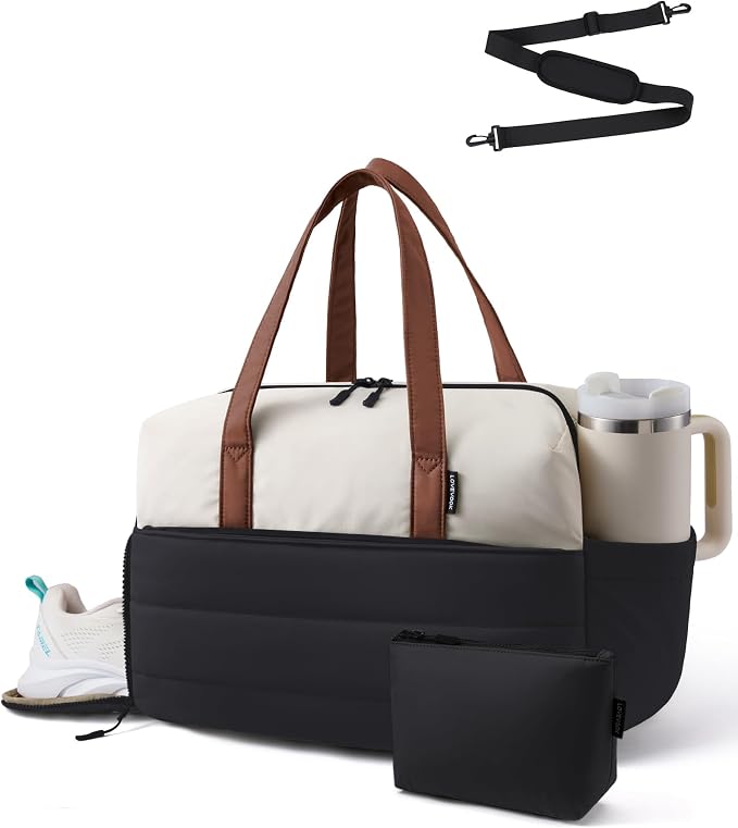 LOVEVOOK Small Gym Bag for Women with Large Tumbler Holder Pocket, Carry on Weekender Travel Duffel Bag with Shoe Compartment, Overnight Mini Personal Bag with pouch for Workout Sport Dance Yoga