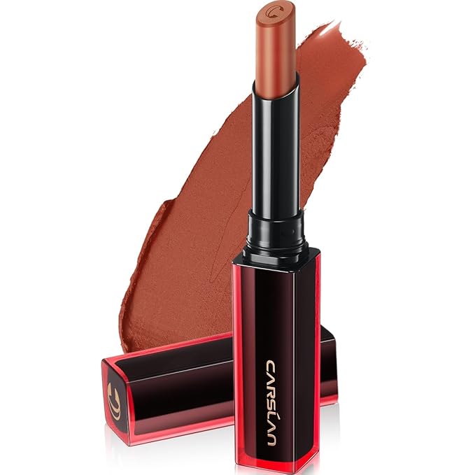 CARSLAN Light Cream Longwear Lipstick, 12H Longlasting Matte Lipstick, High Impact Lip color with Moisturizing Formula with Vitamin E, M05, 0.06 Oz