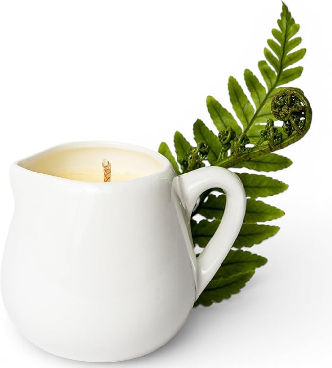 Massage Candle Moss & Sweet Fern – Warm Body Oil Candle with Natural Butters – Sensory Self-Care & Skin Moisturizing – 2.6 Oz White Carafe with Handle – Second Life After Care
