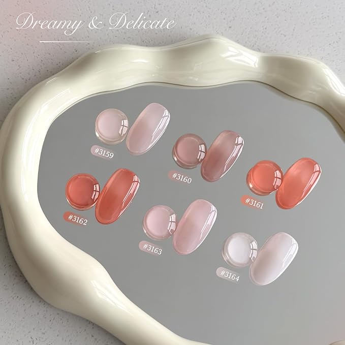 GAOY Sunset Sheer Jelly Gel Nail Polish of 6 Transparent Nude Red Pink Coral Colors Sheer Gel Polish Kit for Salon Manicure and Nail Art DIY at Home