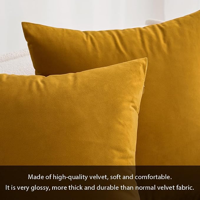 MIULEE 12x20 Inch Lumbar Velvet Throw Pillow Cover Set of 1 Mustard Yellow | Soft Luxury Decorative Throw Pillow Cover, Single Rectangle Cushion Case, Home Decor for Chair Couch Sofa Bedroom Car Bed