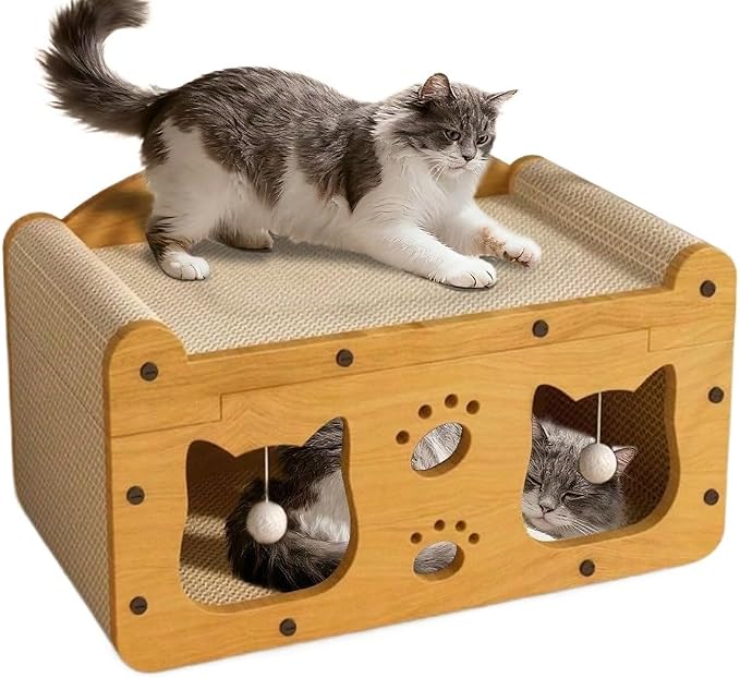 3-in-1 Scratcher Cat House – Save Your Furniture Combines Play Cave, Cozy Bed & Scratching Pad. Durable Cardboard, Reduces Stress. Ideal for Indoor Cats Who Love to Scratch, Play & Nap (MD-CAT1)