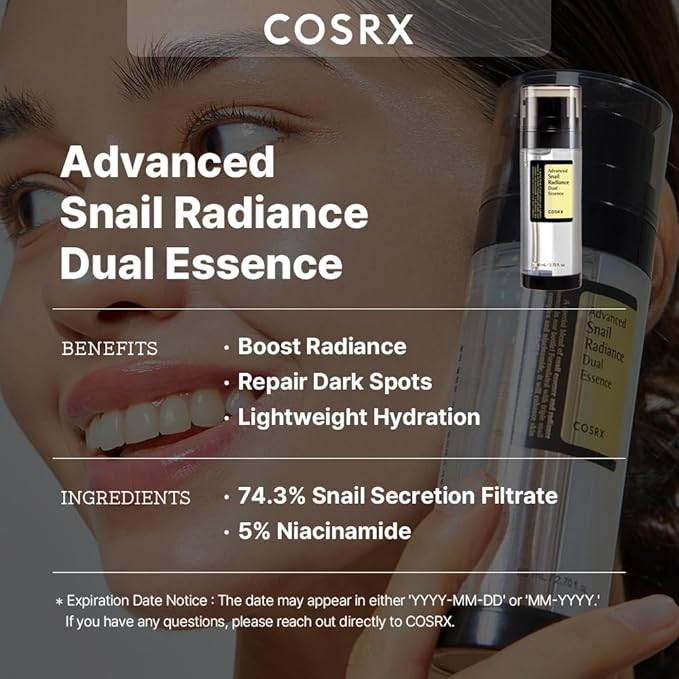 COSRX Glass Skin Ritual- Snail Mucin 92 Cream + Dual Essence- Mositurize Dry and Dull Skin to Achieve Radiant Glass Skin