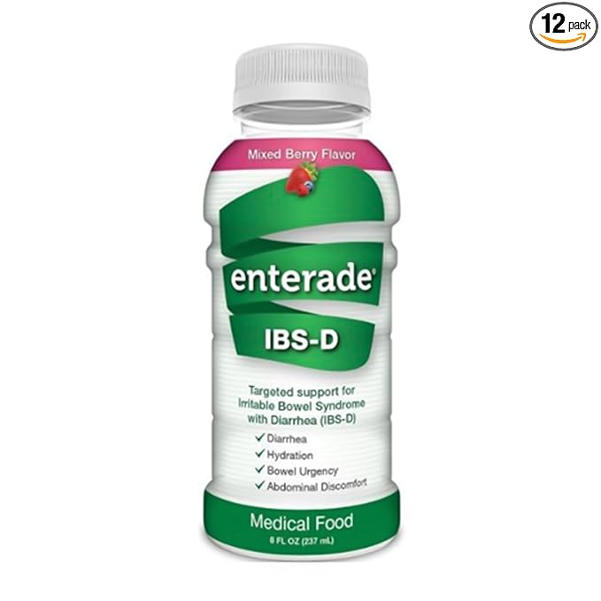 enterade IBS-D Beverage for IBS Relief of Symptoms from Irritable Bowel Syndrome with Diarrhea (IBS-D), Mixed Berry (12 Bottles, 8oz Each)