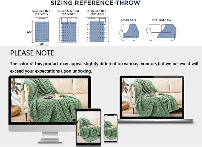 YUSOKI Sherpa Fleece Large Throw Blanket, Sage Green, 50"x65" | 3D Stylish Design,320GSM, Non-Shedding, Lightweight for All Season Use, stays fluffy after repeated washes, Perfect Gifts