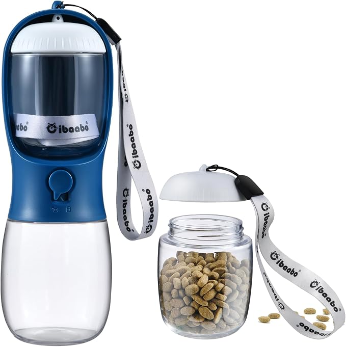 Cibaabo Dog Water Bottle Portable with Food Container & Filter for Travel | Feeding & Hydration | Travel Water Bowl | Portable Pet Dispenser | Dog Gifts | Puppy Essentials | for Hiking Camping Beach