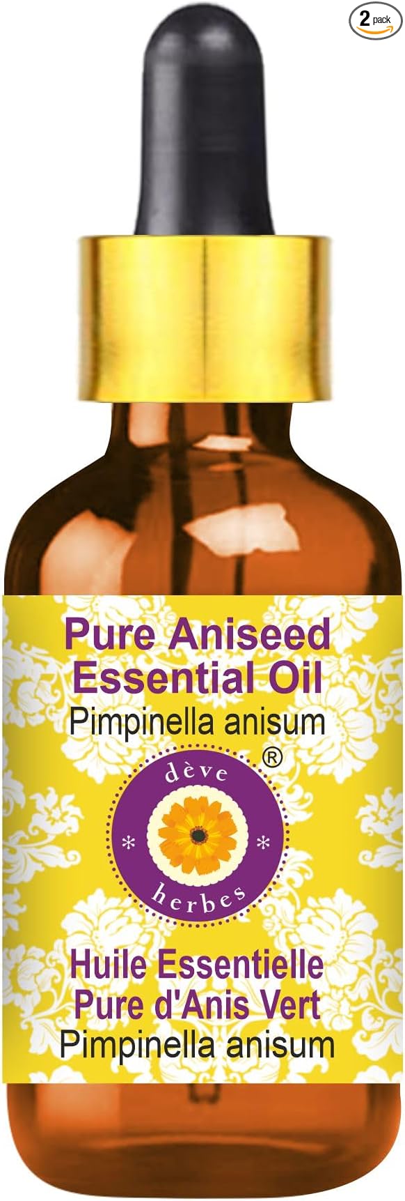 Deve Herbes Pure Aniseed Essential Oil (Pimpinella anisum) with Glass Dropper Steam Distilled 10ml (0.33 oz)