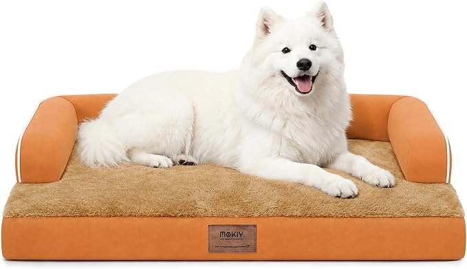 Orthopedic XL Dog Bed with Bolster for Extra Large Size Dogs | Pillow Support for Neck Relief, Egg Crate Foam, Skin-Friendly Surface, Waterproof Liner, Anti-Slip Bottom, 42 x 30 Inch