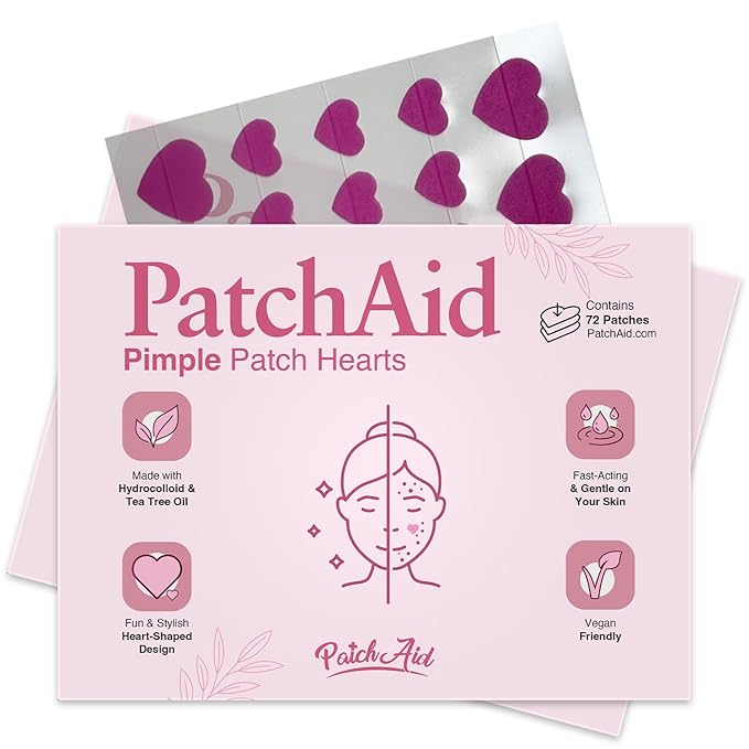 Hydrocolloid Fast-Acting Pimple Spot Treatment Heart-Shaped Patch with Tea Tree Oil by PatchAid (72 Count)