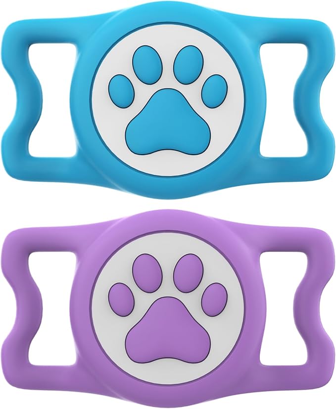 IP68 Waterproof for AirTag Dog Collar Holder, Silicone Dog Air tag Holder for Apple AirTag (Blue&Purple)