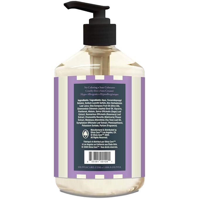 Olivia Care Liquid Hand Soap | Infused with Olive Oil | All Natural & Germ-Fighting | Moisturizing Hand Wash for Kitchen & Bathroom | Gentle, Mild & Naturally Scented (18.5 OZ) – LAVENDER