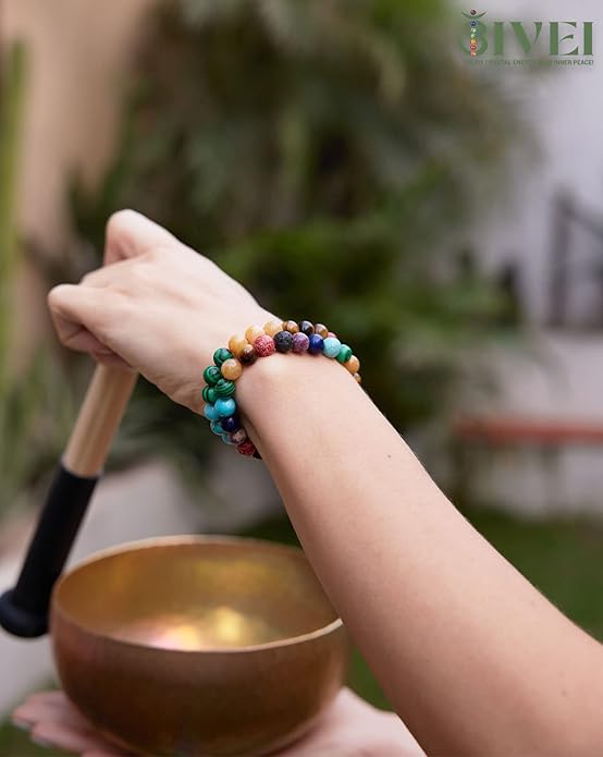 Bivei Natural Gemstone Semi Precious Healing Crystals Handmade Stretchy Round Beads Bracelet,Stocking Stuffers for Women Enhance Positive Energy