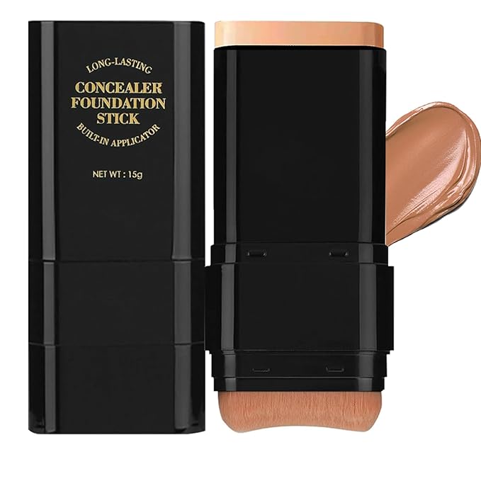 Concealer Foundation Stick,2 in 1 Long-Lasting Concealer Contour Sticks with Brush,Full Coverage for Dark Circles &Blemishes,Korean Waterproof Stick Foundation for All Skin Tones(05DEEP WHEAT)