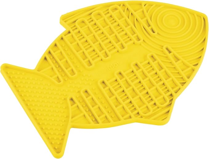 LickiMat Casper, Fish-Shaped Cat Slow Feeders Lick Mat, Boredom Anxiety Reducer; Perfect for Food, Treats, Yogurt, or Peanut Butter. Fun Alternative to a Slow Feed Cat Bowl or Dish, Yellow