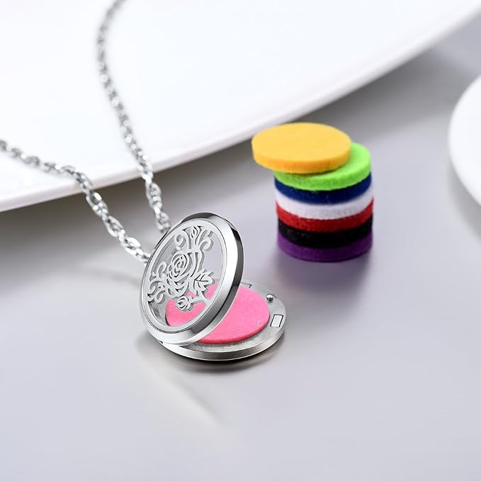 PROSTEEL Diffuser Aromatherapy Necklace Perfume Locket Pendant Charm Stainless Steel Delicate Rose Flower Women Jewelry