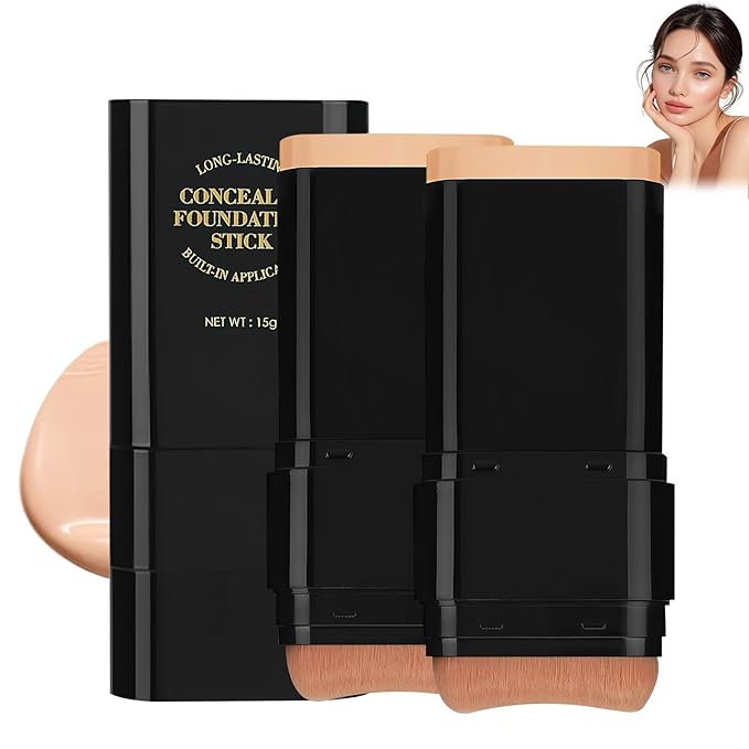 2Pcs Long-Lasting Concealer Foundation Stick, Face Foundation Contour Stick，Creamy Full Coverage, Hydrating Olive & Camellia Formula for Dark Circles & Blemishes (4# WHEAT)