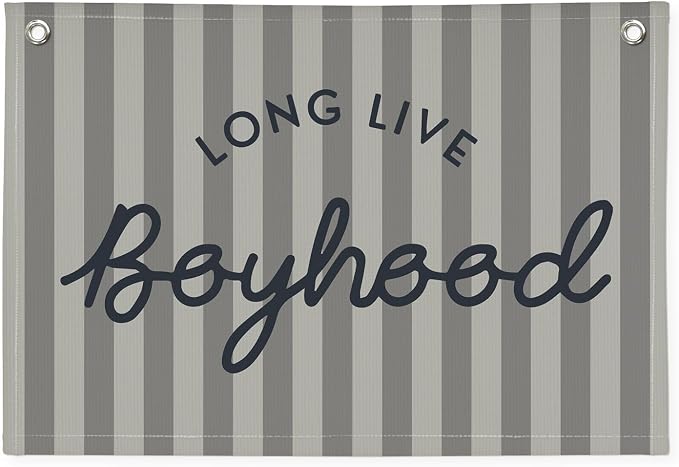 Boys Room Decor, Long Live Boyhood Linen Banner Hanging Flag, Vintage Stripes Banner Nursery Playroom Kids Bedroom Dorm Toddler Decorations Trendy Room Decor, Gifts for Teens 30x20 boyroom