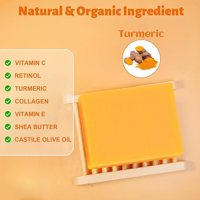 MR.A 3Packs Turmeric Soap Bar, Organic Tumeric Soap for Face and Body, Lemon Turmeric bar Soap with Vitamin C, E for All Skin Type, Tumeric Face Wash for Smoothing, Moisturizing skin