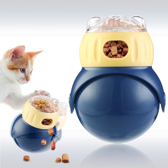 Cat Treat Puzzle Feeder with Adjustable Dispensing Hole, Kitten Interactive Treat Dispenser Toy Slow Feeder Cat Bowl for Mental Enrichment to Prevent Boredom & Bloating for Kitty and Puppy