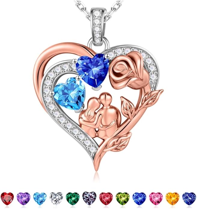 Iefil Valentines Day Gifts for Her - 925 Sterling Silver Birthstone Necklace for Women, Anniversary Birthday Gifts for Wife Girlfriend Mom