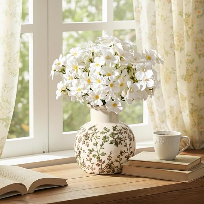 SIDUCAL Ceramic Green and Beige Antique Vase, 5.91 Inch Retro Ice Cracked Chinoiserie Floral Vase, Rustic Farmhouse Vases for Home Decor, Bookshelf, Office, Garden, Chinoiserie Decor, Tuscan Decor