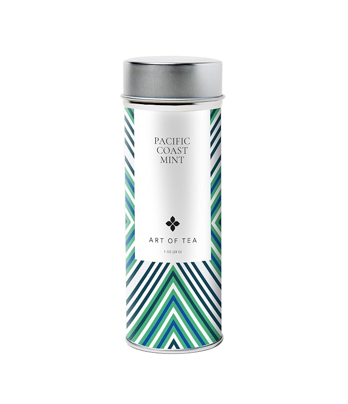 Art of Tea Pacific Coast Mint Tea, Refreshing 1oz Loose Leaf Tea Tin, Organic Loose Leaf Peppermint & Spearmint Herbal Tea, Caffeine Free Mint Tea for Digestion & Relaxation