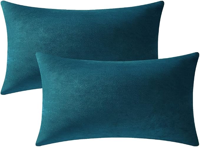 Lumbar Pillow Covers 12x20 Teal: Pack of 2 Cozy Soft Velvet Rectangular Modern Luxury Decorative Throw Pillow Cases for Sofa Couch Living Room Bed Home Decor