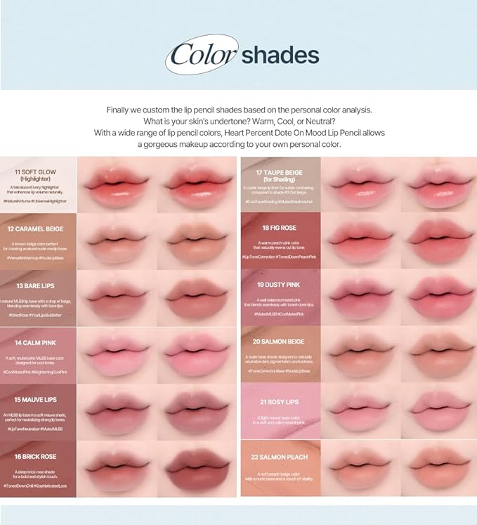 Heart Percent Dote On Mood Lip Pencil, Long-Lasting Creamy Lip Crayon Smooth Color Liner Retractable Lipstick Pencil 0.8g, #08. Cloudy Mauve